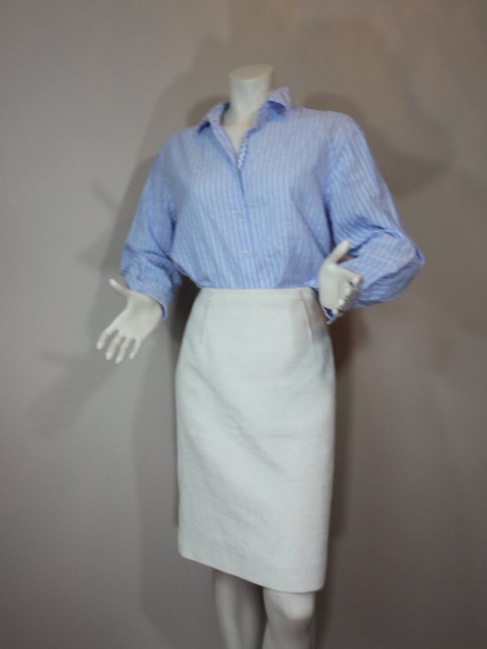 Bariloche Blue White stripe blouse Long sleeve classic Made in Spain size 44 /10